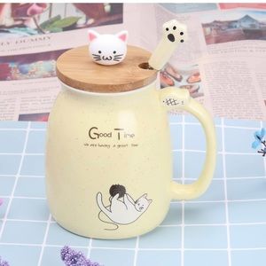 Cat mug with kitty kid and cat paw spoon